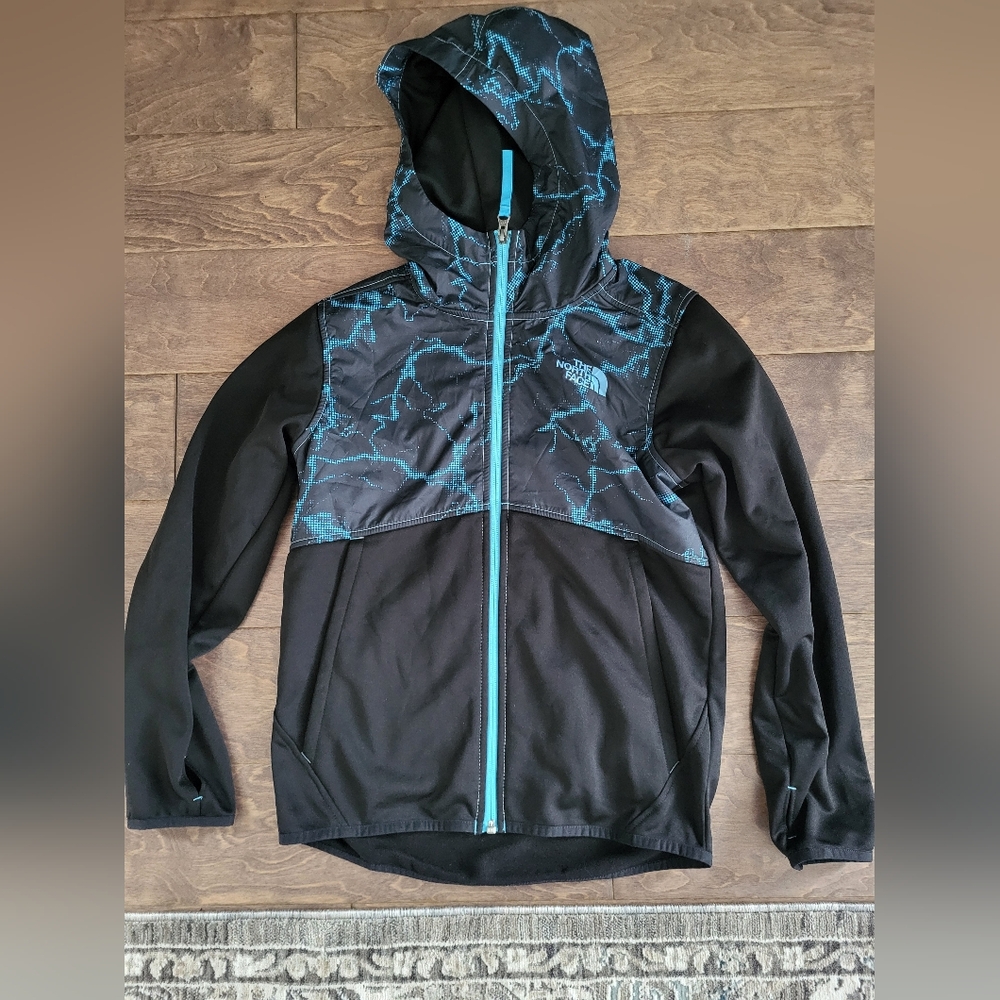 Kids The North Face Black and Blue Hooded Jacket
